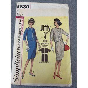 Vintage 1964 Simplicity 5830 Misses Jiffy Suit Sewing Pattern Size 16 Uncut